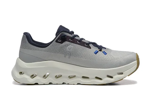 On Cloudmonster Light Gray Navy zapatillas de running 4