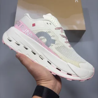 On Running Shoe White Pink Helion Midsole Running Shoes