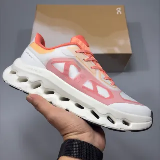 On White Pink Cloudtec Phase Midsole Perforated Hexagonal Pods Running Shoes