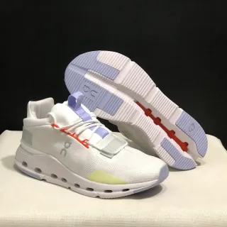 On Blanco y Morado Malla Ingenieril Parte Superior Cierre de Correa en la Media Pie Zapatillas Lifestyle