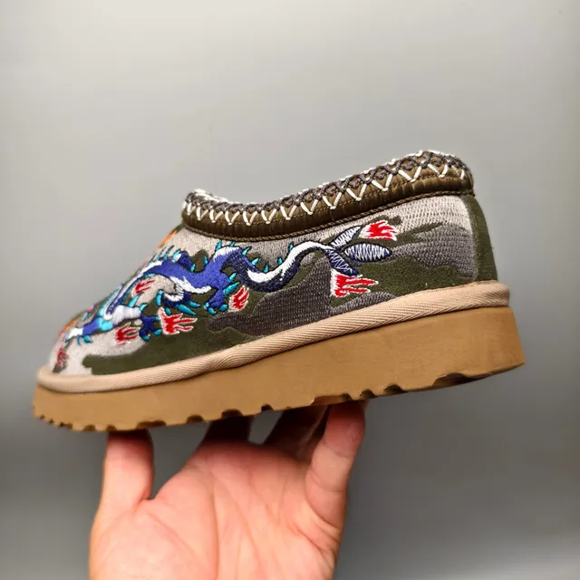 Palace Slipper Army Green Beige Embroidered Tiger Motif Camouflage Textile Upper Casual Shoes 4