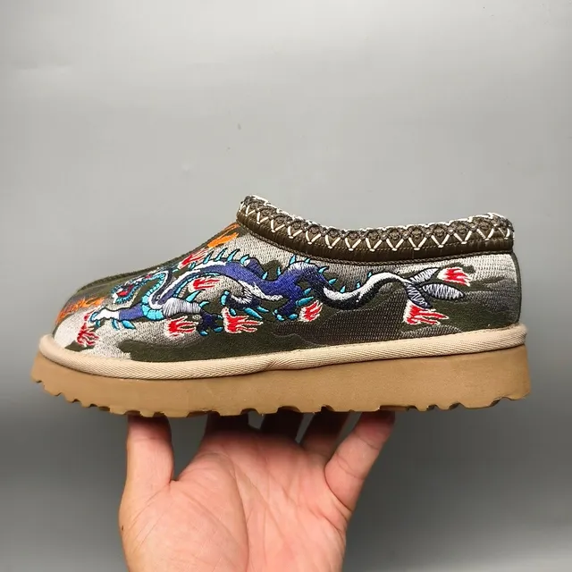 Palace Slipper Army Green Beige Embroidered Tiger Motif Camouflage Textile Upper Casual Shoes 7