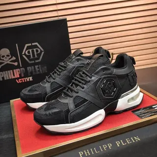 Philipp Plein Active Black White Hexagonal PP Logo Mesh And Leather Paneling Chunky Sneakers