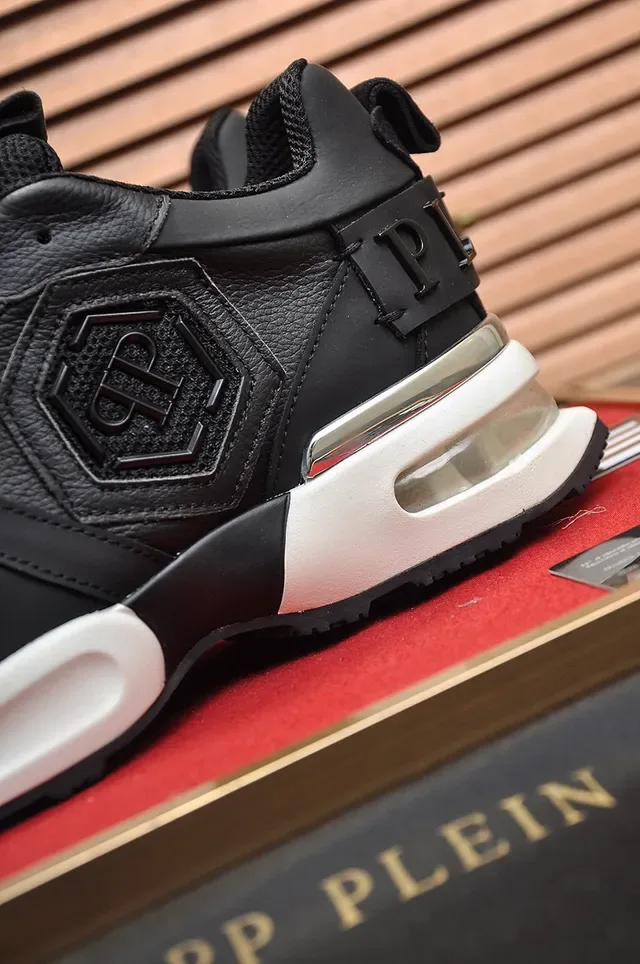 Philipp Plein Active Sneakers Chunky Noir et Blanc à Logo Hexagonal PP en Maille et Cuir 2