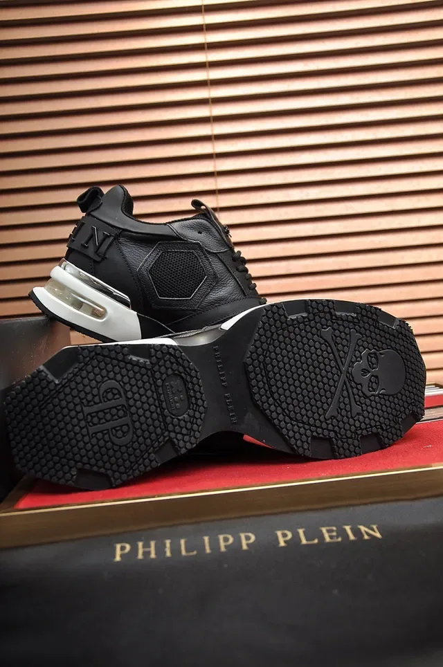 Philipp Plein Active Sneakers Chunky Noir et Blanc à Logo Hexagonal PP en Maille et Cuir 4