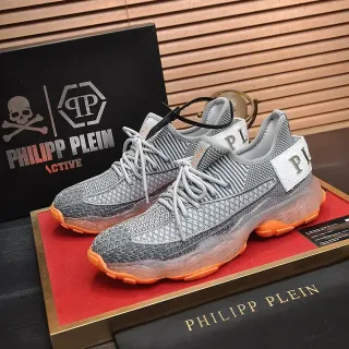 Philipp Plein Active Gray Orange Knit Upper Transparent Midsole Lifestyle Sneakers