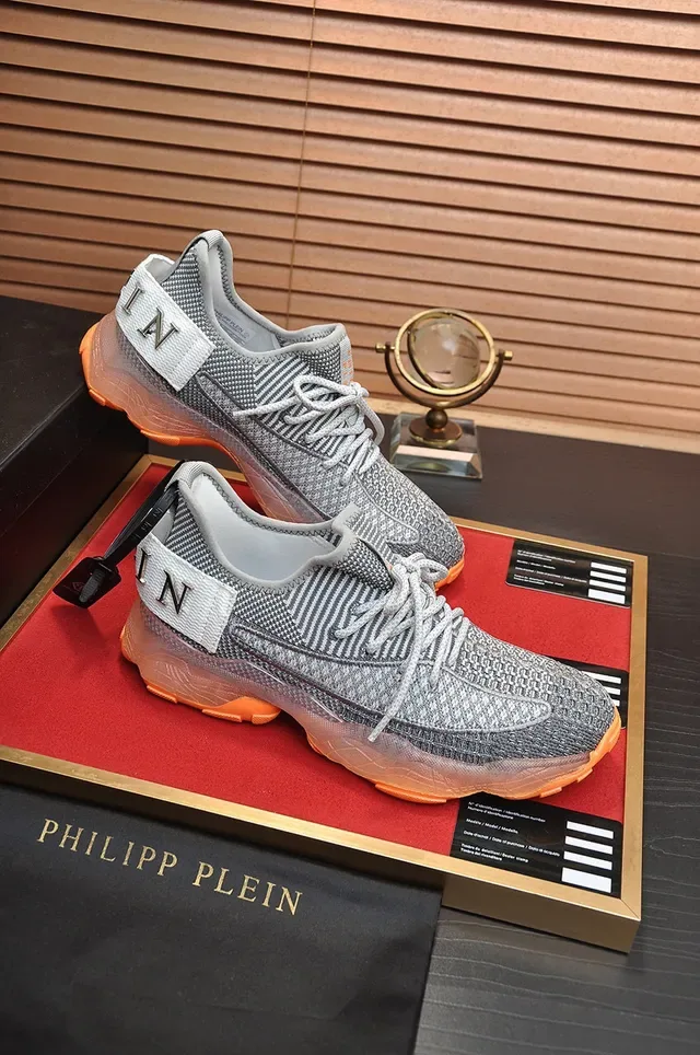 Philipp Plein Active رمادي برتقالي حياكة علوية قاعدة شفافة أحذية رياضية أسلوب حياة 5