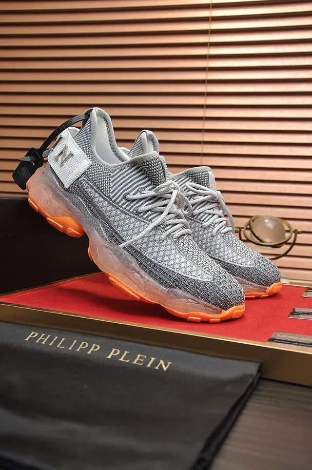 Philipp Plein Active رمادي برتقالي حياكة علوية قاعدة شفافة أحذية رياضية أسلوب حياة 8