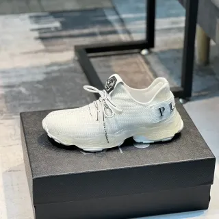 Philipp Plein Big Bang White Black Knit Upper Sculpted Sole Chunky Sneakers