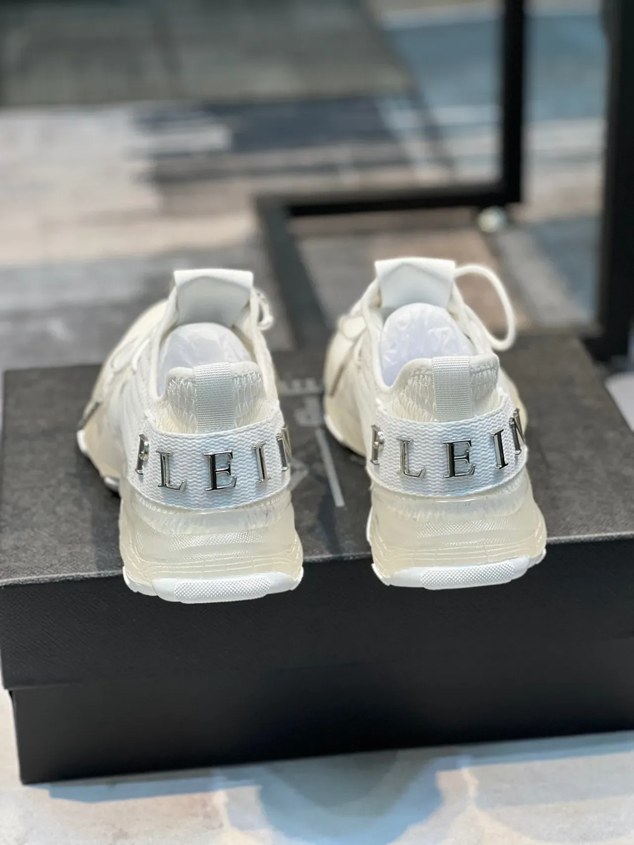 Philipp Plein Big Bang Tênis Chunky Branco Preto Upper Tricô Sola Esculpida 2