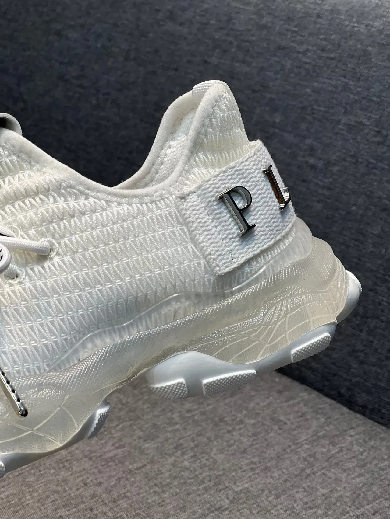 Philipp Plein Big Bang Tênis Chunky Branco Preto Upper Tricô Sola Esculpida 7