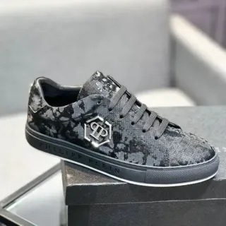 Philipp Plein Black Floral-Print Low-Top Lifestyle Sneakers