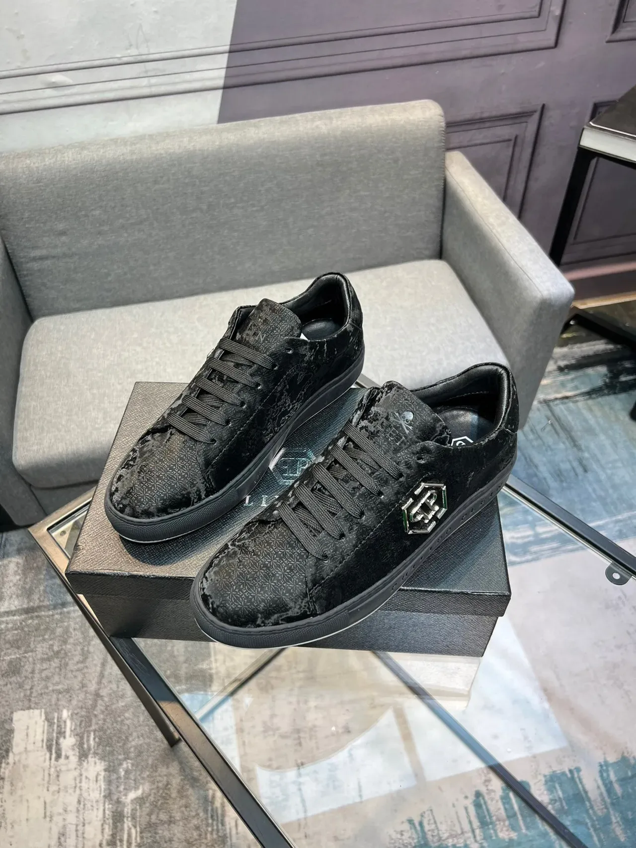 Philipp Plein Baskets Lifestyle Noir à Imprimé Floral à Encolure Basse 3