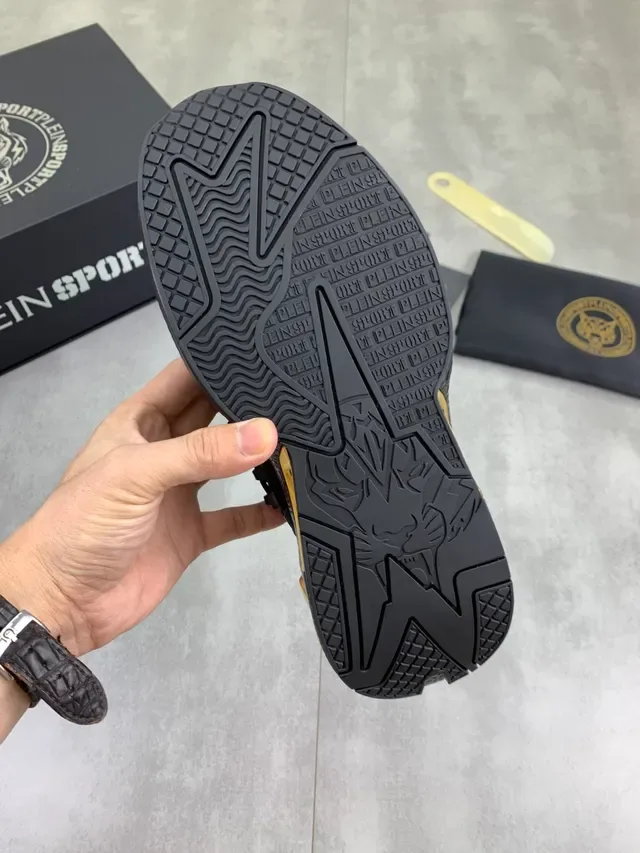 Philipp Plein Black Gold Mesh Upper Sculpted Midsole Sneakers 2