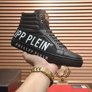 Philipp Plein Black White High-Top Leather Upper Lifestyle Sneakers