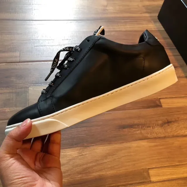 Philipp Plein Noir Blanc Cuir Supérieur Plaque Logo Hexagonal Style de Vie Sneakers 2