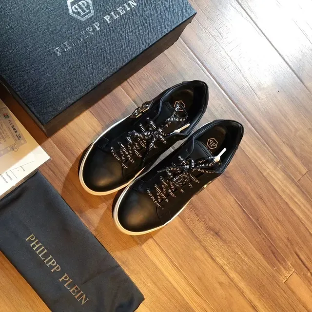 Philipp Plein Noir Blanc Cuir Supérieur Plaque Logo Hexagonal Style de Vie Sneakers 5