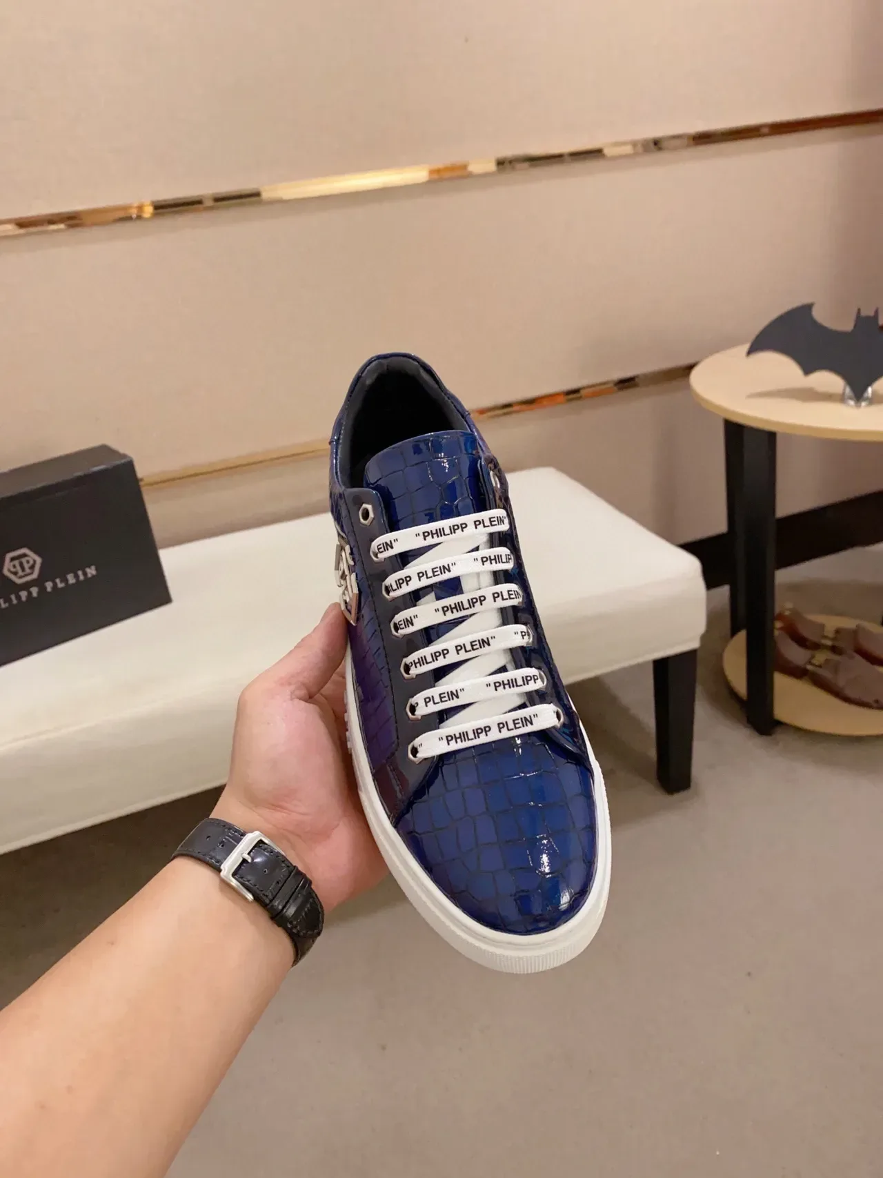 Philipp Plein Blue Croc-Embossed Logo Sneaker 2