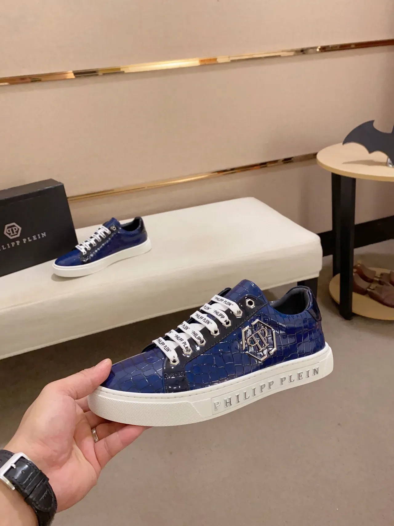 Philipp Plein Blue Croc-Embossed Logo Sneaker 3