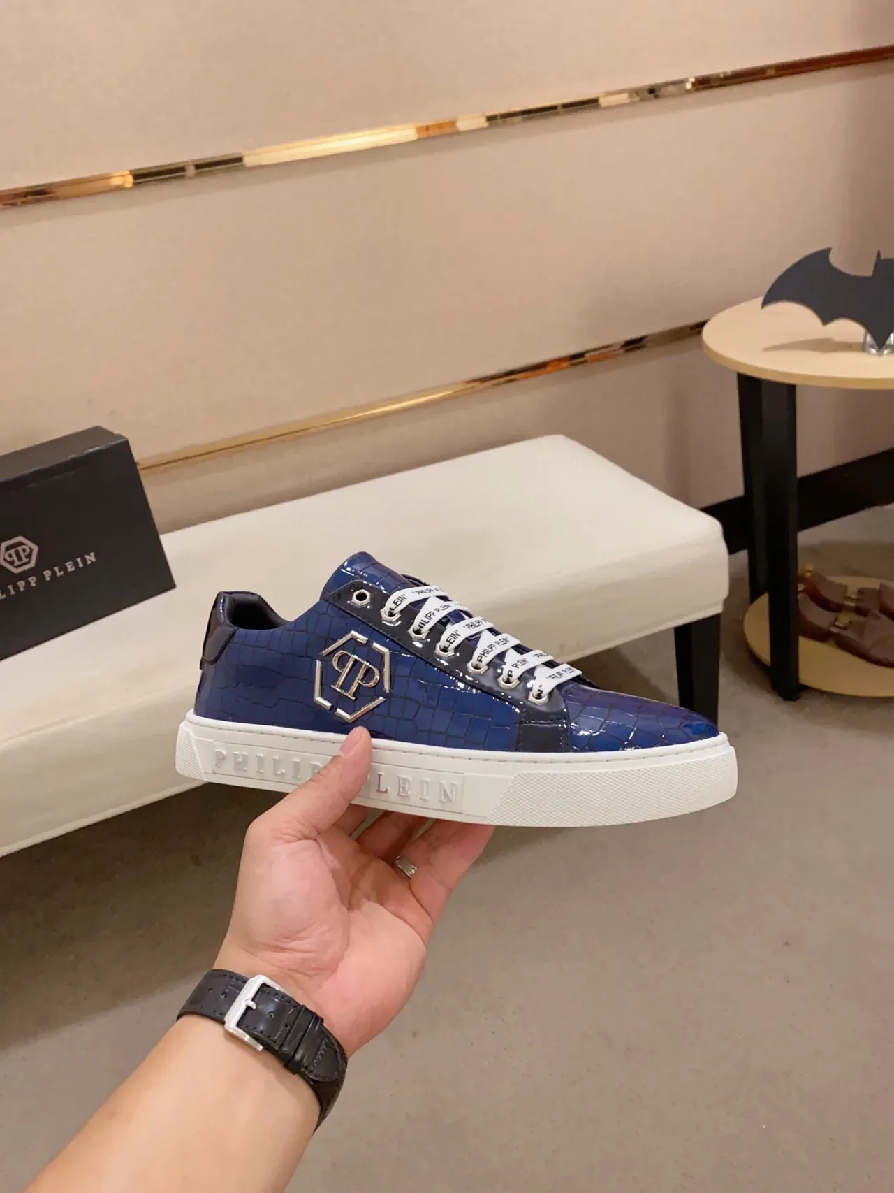 Philipp Plein Blue Croc-Embossed Logo Sneaker 4