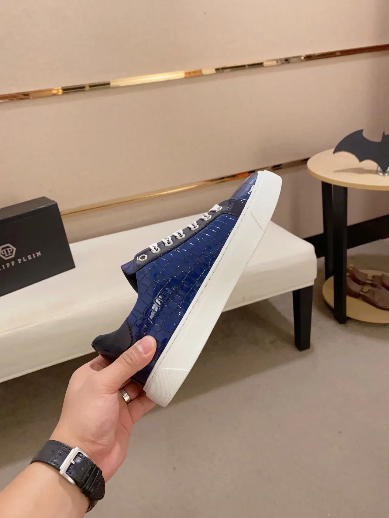 Philipp Plein Blue Croc-Embossed Logo Sneaker 5