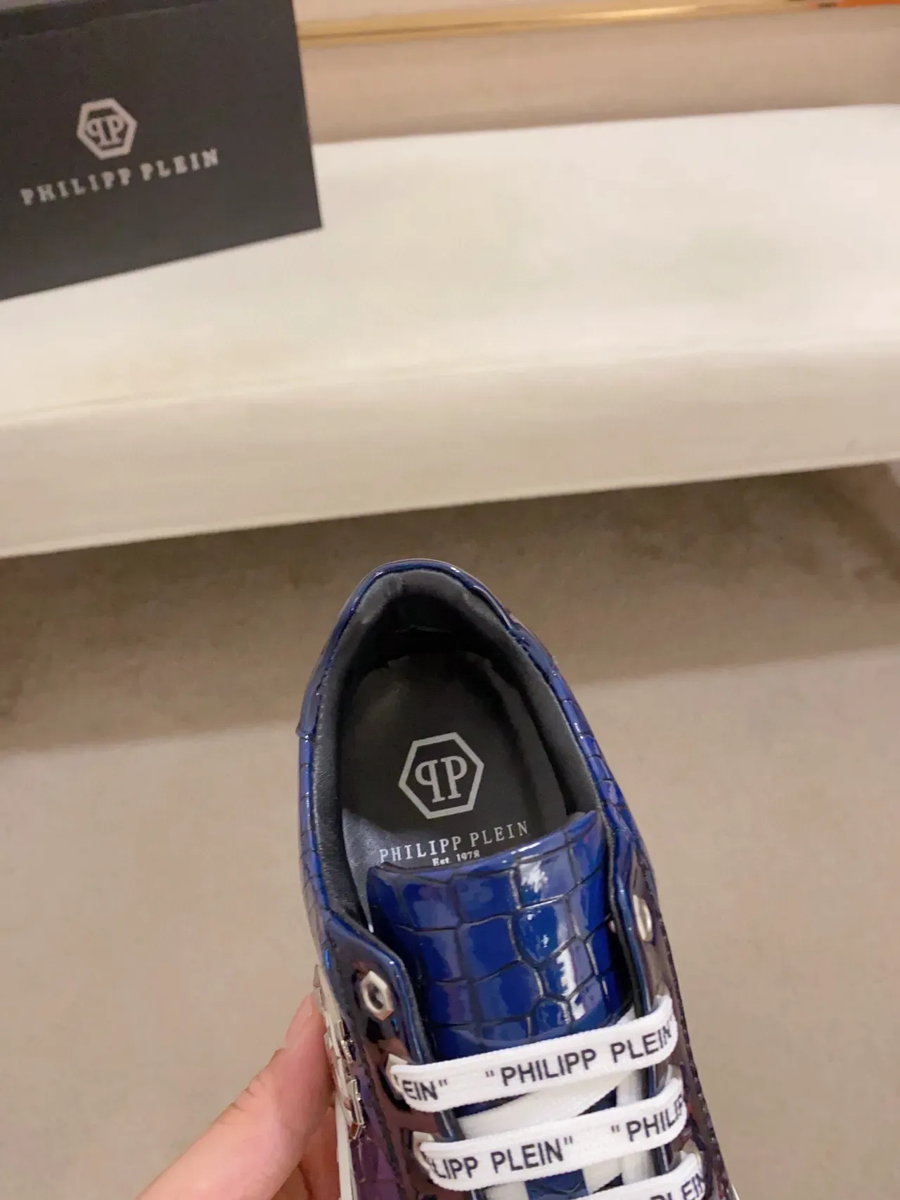 Philipp Plein Blue Croc-Embossed Logo Sneaker 6