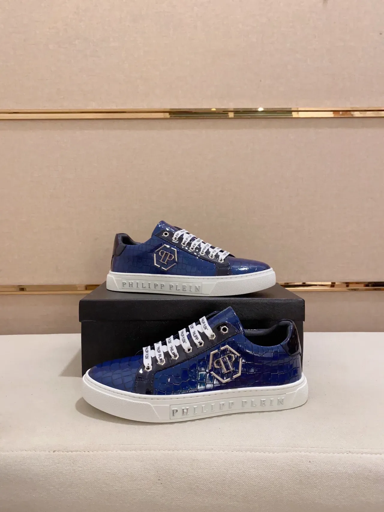 Philipp Plein Blue Croc-Embossed Logo Sneaker 7