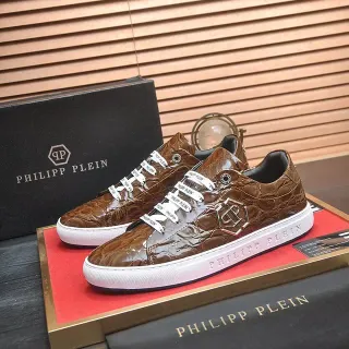 Philipp Plein Brown Crocodile-Embossed Leather Lifestyle Sneakers