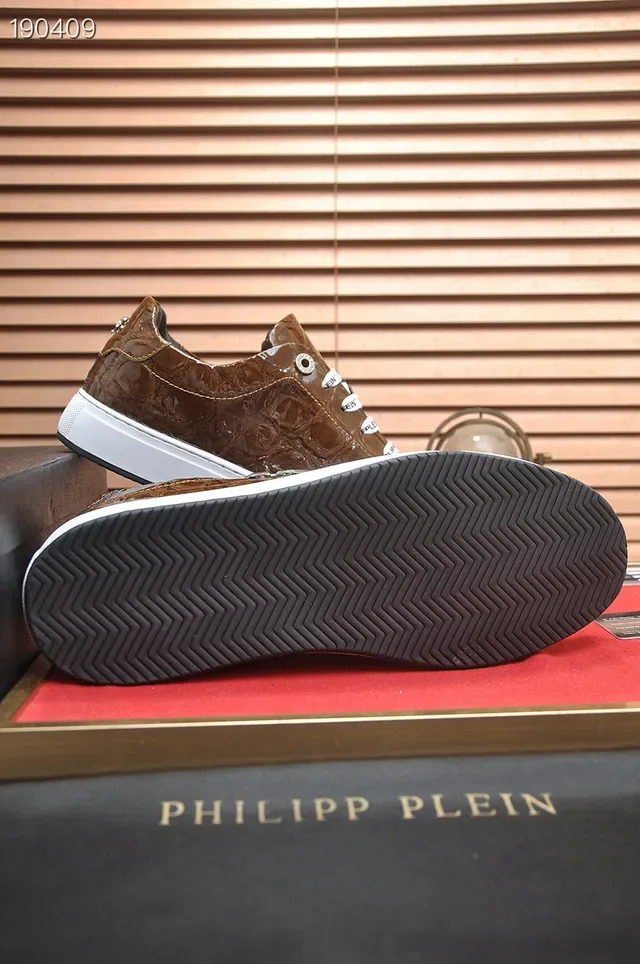 Philipp Plein Sneakers Lifestyle en Cuir Marron avec Embossage Crocodile 2