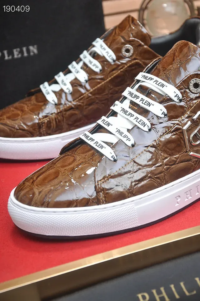 Philipp Plein Sneakers Lifestyle en Cuir Marron avec Embossage Crocodile 3