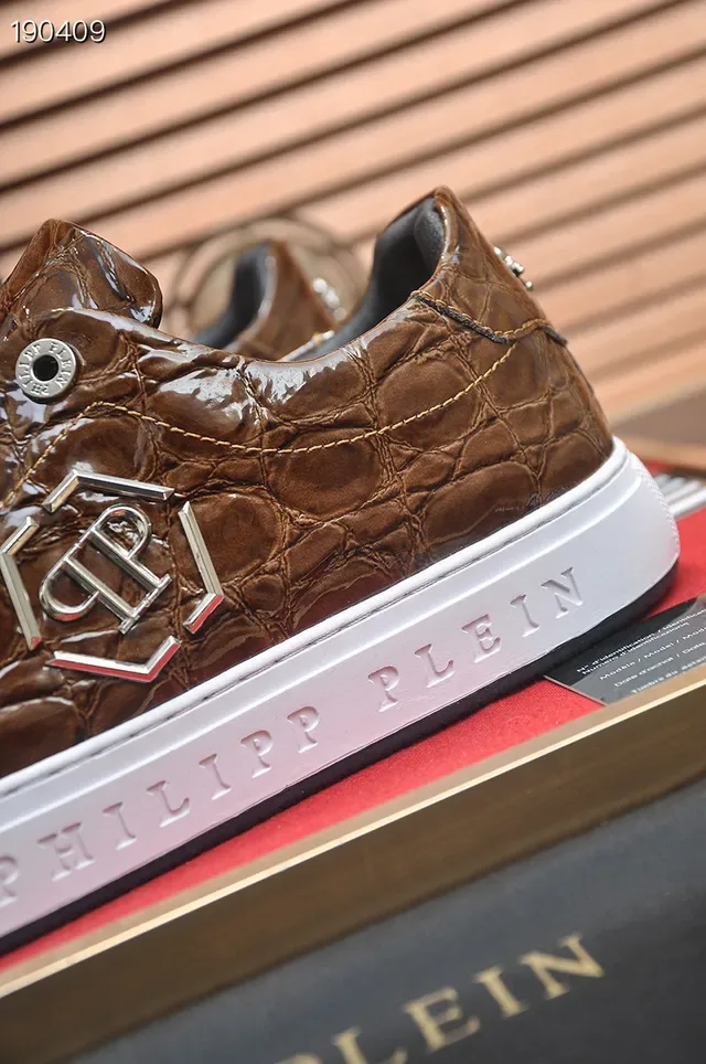 Philipp Plein Sneakers Lifestyle en Cuir Marron avec Embossage Crocodile 4