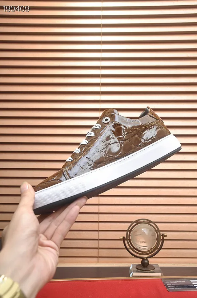 Philipp Plein Sneakers Lifestyle en Cuir Marron avec Embossage Crocodile 5