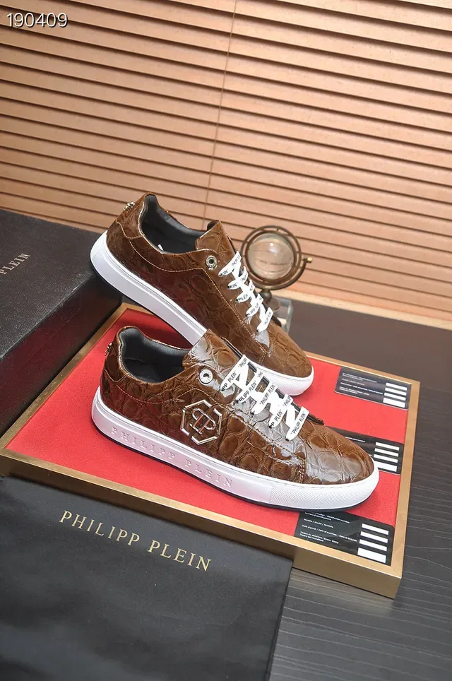 Philipp Plein Sneakers Lifestyle en Cuir Marron avec Embossage Crocodile 6
