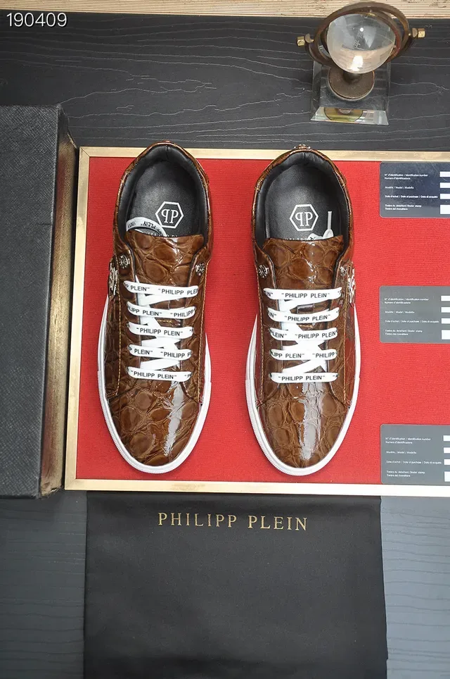 Philipp Plein Sneakers Lifestyle en Cuir Marron avec Embossage Crocodile 7