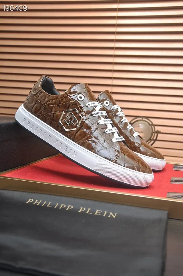 Philipp Plein Sneakers Lifestyle en Cuir Marron avec Embossage Crocodile 8