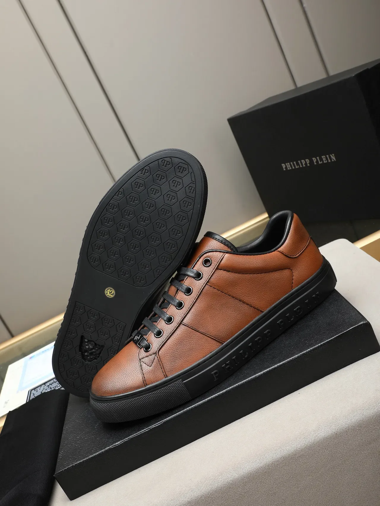Philipp Plein Brown Leather Low-Top Sneaker 4