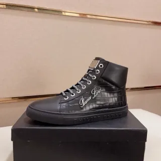 Philipp Plein Gianna Lord Black Silver High-Top Crocodile-Embossed Leather Lifestyle Sneakers