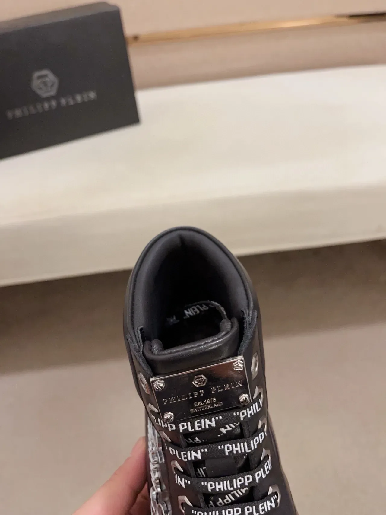 Philipp Plein Gianna Lord Black Silver High-Top Crocodile-Embossed Leather Lifestyle Sneakers 7