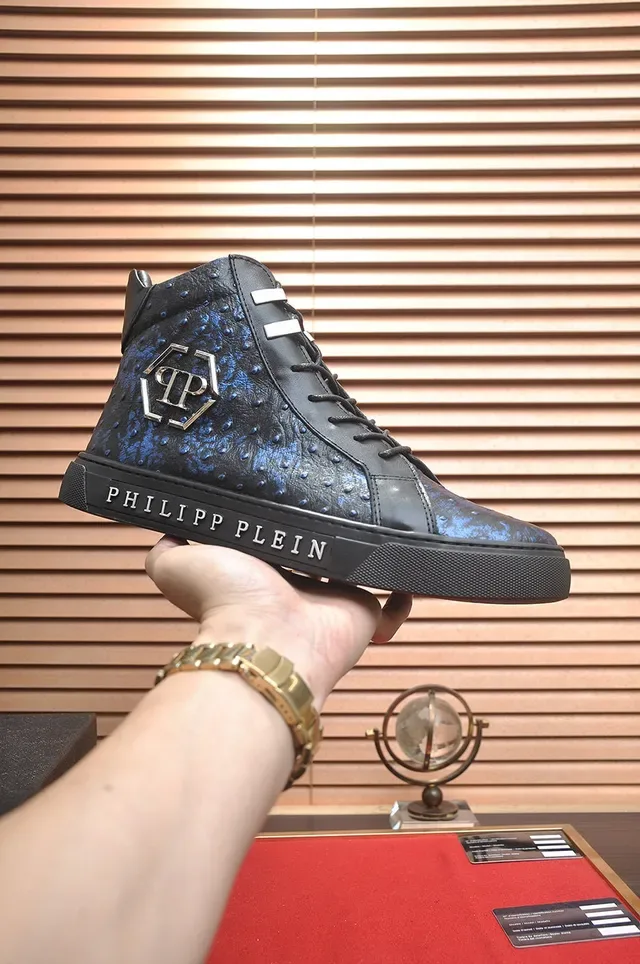 Philipp Plein Sneakers Lifestyle Hautes Texturisées Avestruz Noir Bleu 2