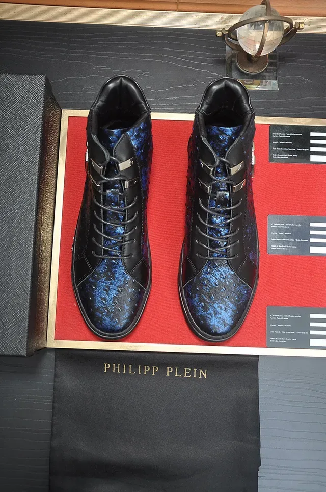 Philipp Plein Sneakers Lifestyle Hautes Texturisées Avestruz Noir Bleu 3