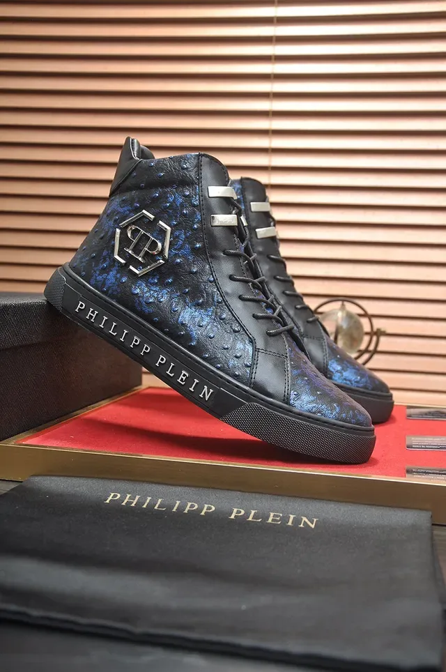 Philipp Plein Sneakers Lifestyle Hautes Texturisées Avestruz Noir Bleu 4