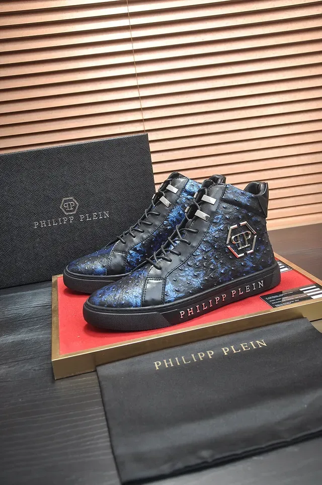 Philipp Plein Sneakers Lifestyle Hautes Texturisées Avestruz Noir Bleu 5