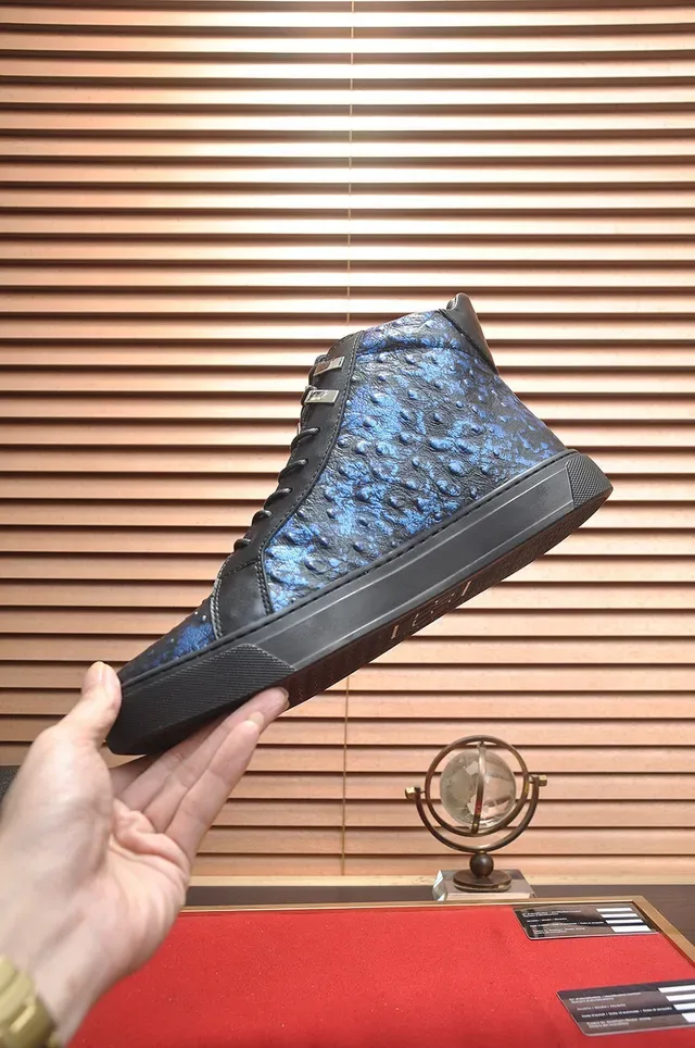 Philipp Plein Sneakers Lifestyle Hautes Texturisées Avestruz Noir Bleu 6
