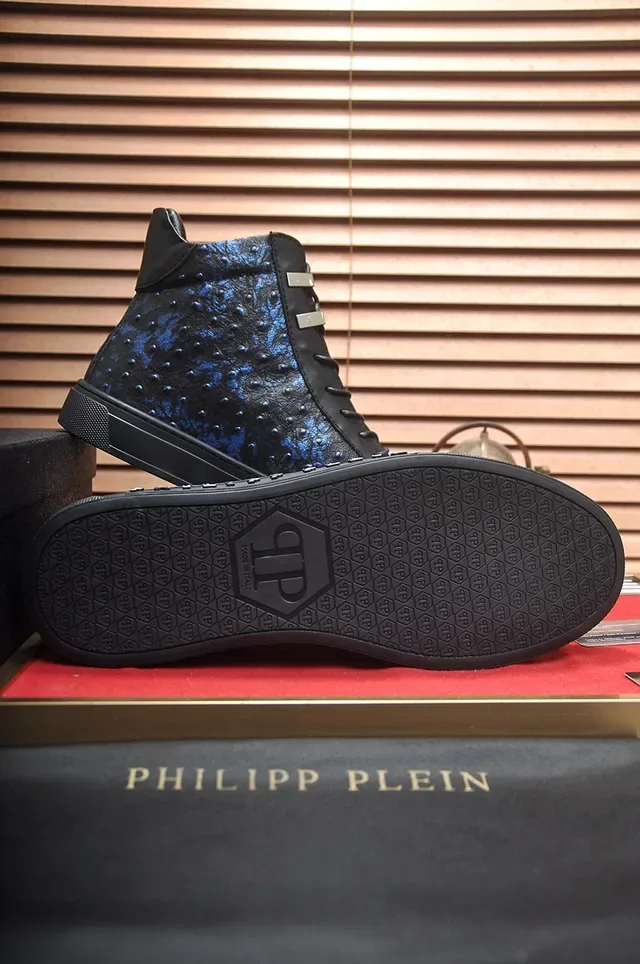 Philipp Plein Sneakers Lifestyle Hautes Texturisées Avestruz Noir Bleu 7