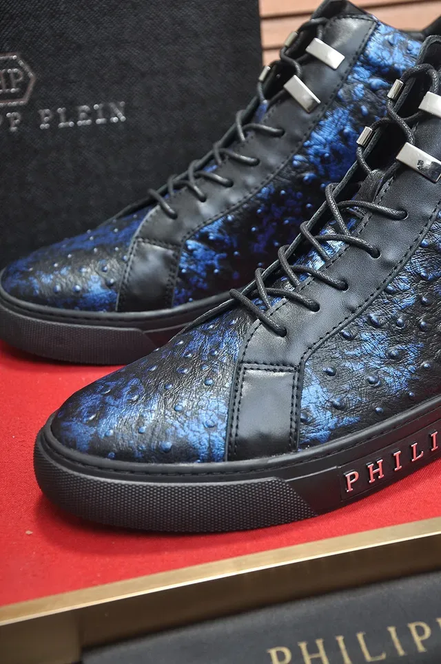 Philipp Plein Sneakers Lifestyle Hautes Texturisées Avestruz Noir Bleu 8