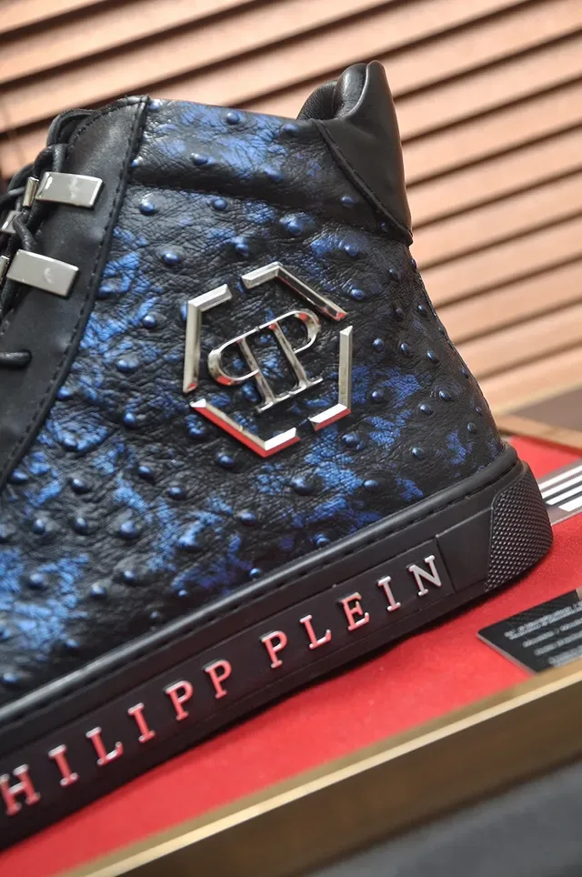 Philipp Plein Sneakers Lifestyle Hautes Texturisées Avestruz Noir Bleu 9