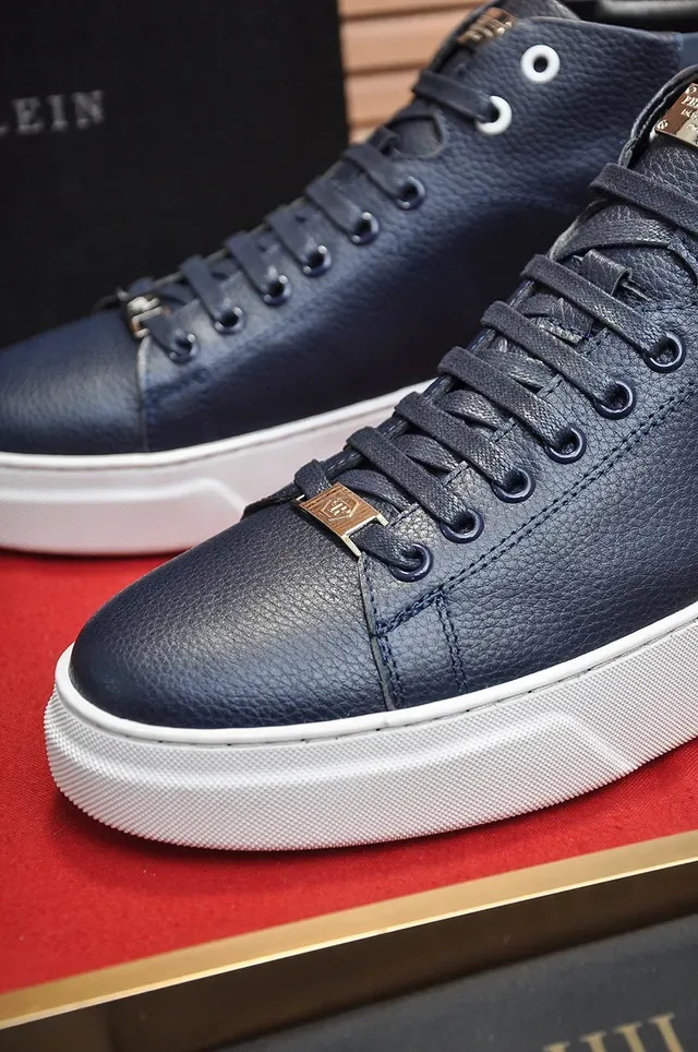 Philipp Plein Navy White Tênis Lifestyle de Couro Granulado de Cano Alto 2