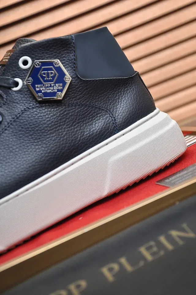 Philipp Plein Navy White Tênis Lifestyle de Couro Granulado de Cano Alto 3
