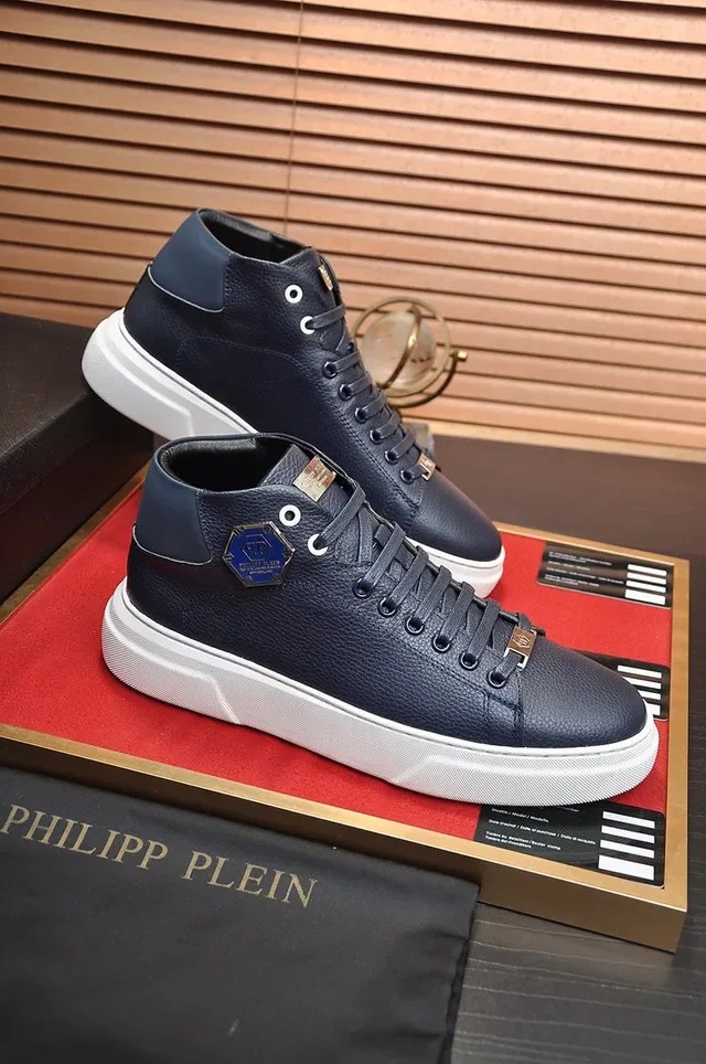 Philipp Plein Navy White Tênis Lifestyle de Couro Granulado de Cano Alto 4