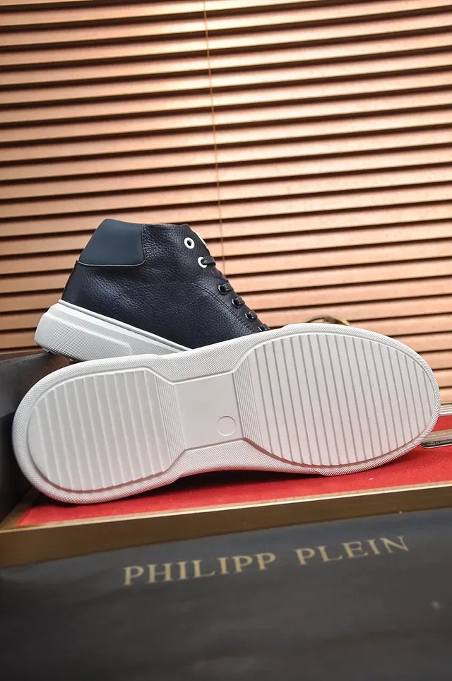 Philipp Plein Navy White Tênis Lifestyle de Couro Granulado de Cano Alto 5